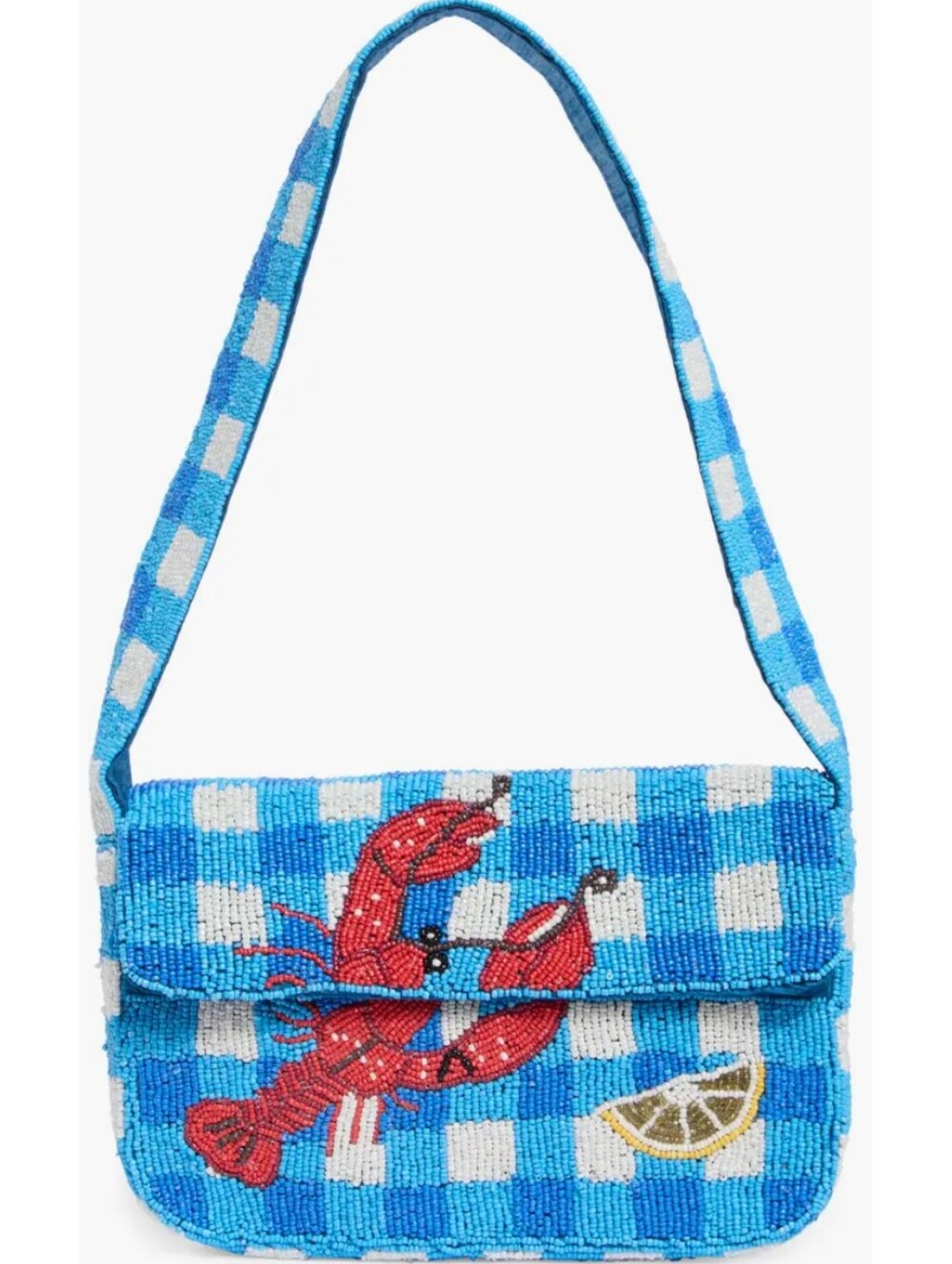Viral 🎥 SOL and MER Blue Gingham Beaded Lobster and Lemon Shoulder Bag 🦞 - Picture 12 of 16